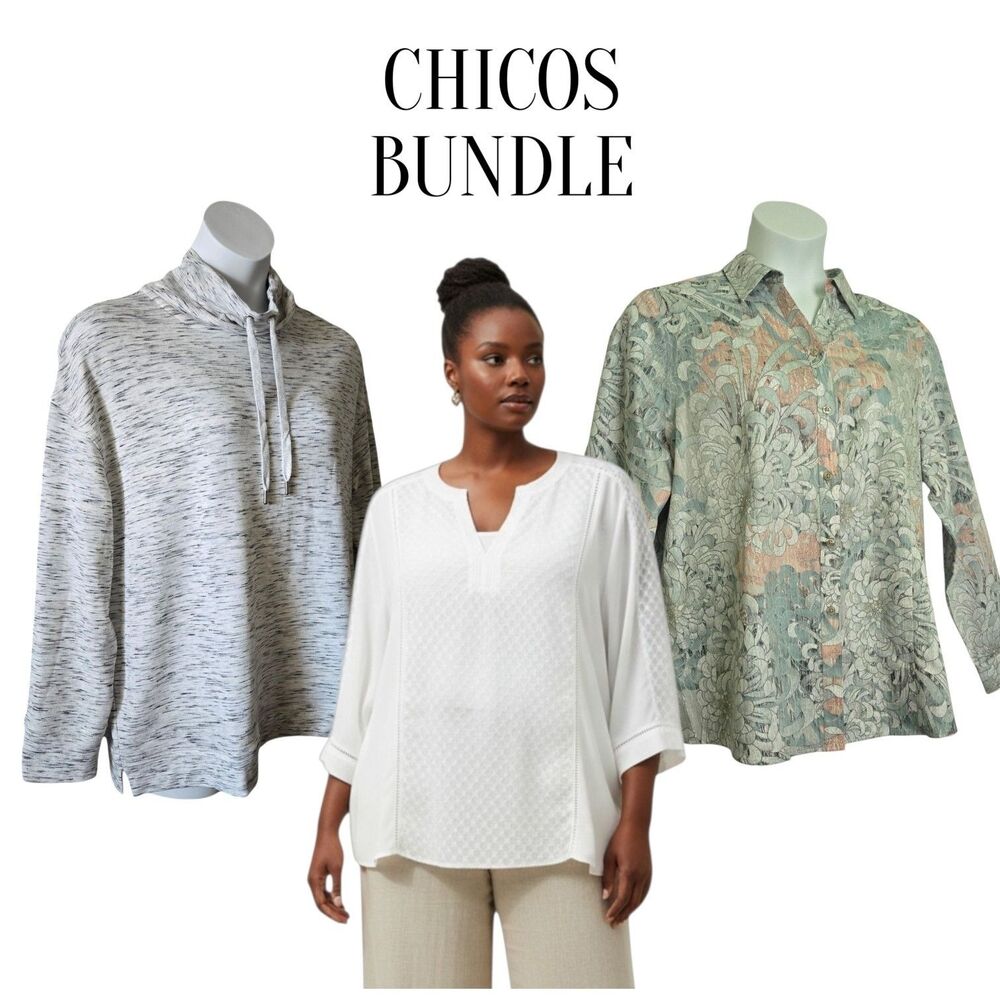 Chicos Womens Bundle 3 Tops No Iron Zenergy Travel Career Plus Size XL XXL Lot